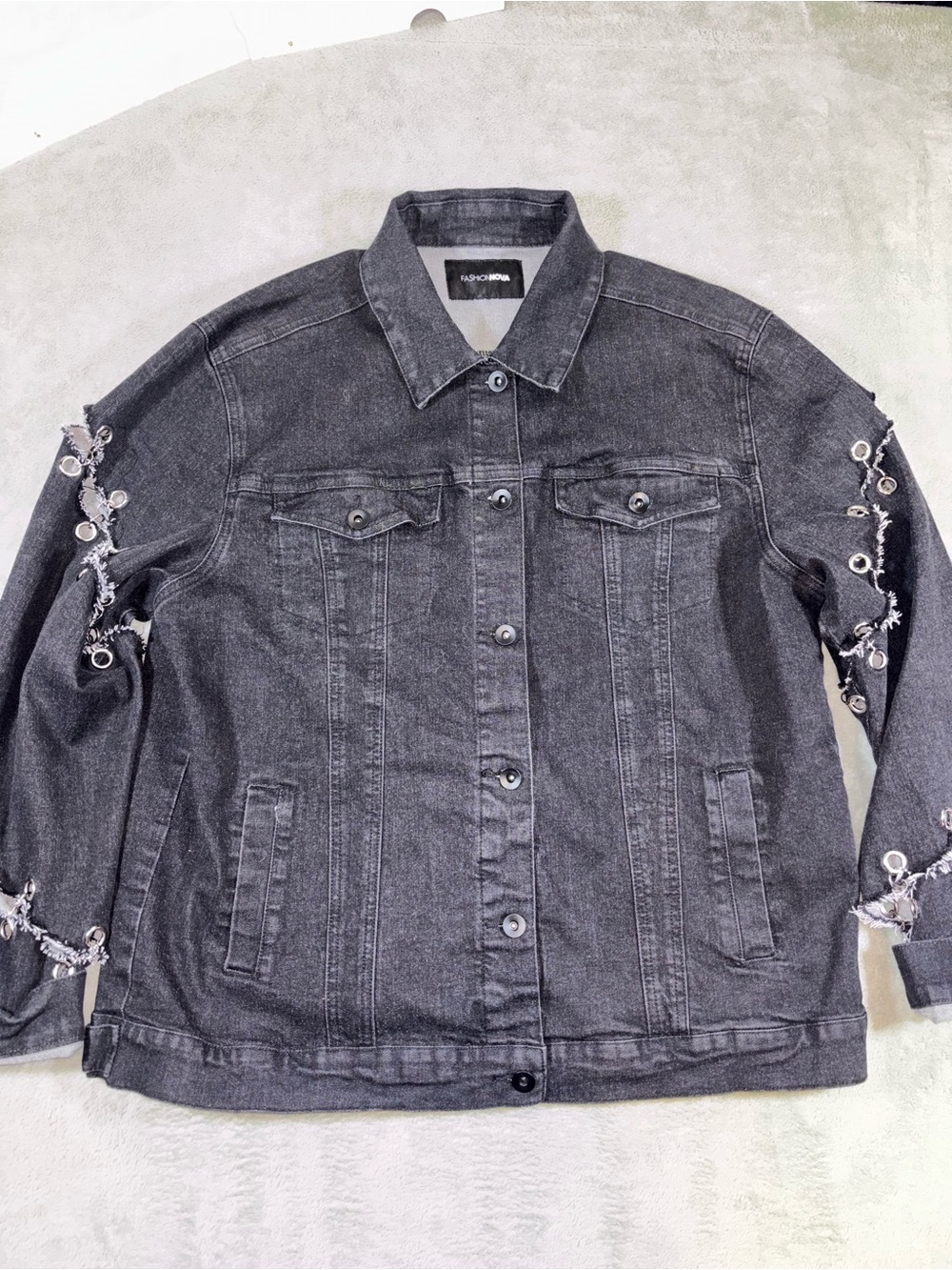 Dark Wash Hardware Chain Detail Denim Jacket 2XL